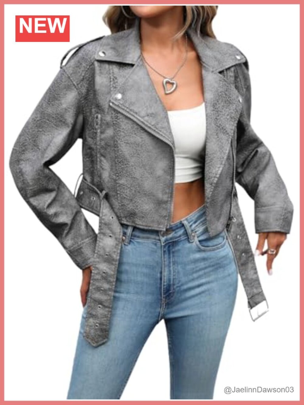 Faux Leather Cropped Biker Bomber Jacket with Belt